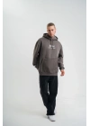 Erkek 3 İplik Kapüşonlu Hoodie Dijital Patchli SweatShirt - Füme