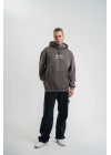 Erkek 3 İplik Kapüşonlu Hoodie Dijital Patchli SweatShirt - Füme