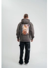 Erkek 3 İplik Kapüşonlu Hoodie Dijital Patchli SweatShirt - Füme