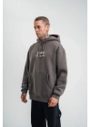 Erkek 3 İplik Kapüşonlu Hoodie Dijital Patchli SweatShirt - Füme