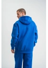 ERKEK 3 İplik Oversize Kapşonlu Basic SweatShirt Hoodie - Mavi