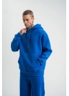 ERKEK 3 İplik Oversize Kapşonlu Basic SweatShirt Hoodie - Mavi