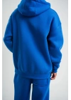 ERKEK 3 İplik Oversize Kapşonlu Basic SweatShirt Hoodie - Mavi