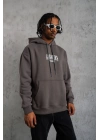Erkek 3 İplik Pamuklu Baskılı Kapüşonlu Cepli Sweatshirt Hoodie - Gri