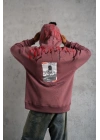 Erkek 3 İplik Pamuklu Baskılı Kapüşonlu Cepli Sweatshirt Hoodie - Gül Kurusu