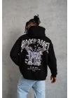 Erkek 3 İplik Pamuklu Baskılı Kapüşonlu Cepli Sweatshirt Hoodie - Siyah