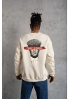 ERKEK 3 İplik Pamuklu Bisiklet Yaka Baskılı Oversize Sweatshirt - Beyaz