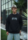 Erkek 3 İplik Pamuklu Bisiklet Yaka Baskılı SweatShirt - Siyah