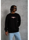 Erkek 3 İplik Pamuklu Bisiklet Yaka Gangster Baskılı Sweatshirt - Siyah