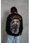 Erkek 3 İplik Pamuklu Bisiklet Yaka Gangster Baskılı Sweatshirt - Siyah