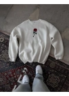 ERKEK 3 iplik Pamuklu Bisiklet Yaka Ön Ve Arka Baskılı SweatShirt -  Beyaz