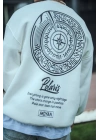 Erkek 3 iplik pamuklu Bisiklet Yaka Ön Ve Arka Baskılı SweatShirt - Beyaz