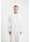 ERKEK 3 İplik Pamuklu Bisiklet Yaka Yıkamalı SweatShirt - Beyaz