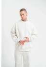 ERKEK 3 İplik Pamuklu Bisiklet Yaka Yıkamalı SweatShirt - Beyaz