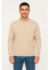 Erkek 3 İplik Pamuklu Düz Bisiklet Yaka SweatShirt - Bej