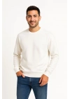 Erkek 3 İplik Pamuklu Düz Bisiklet Yaka SweatShirt - Beyaz