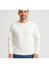 Erkek 3 İplik Pamuklu Düz Bisiklet Yaka SweatShirt - Beyaz