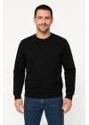 Erkek 3 İplik Pamuklu Düz Bisiklet Yaka SweatShirt - Siyah