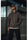 Erkek 3 İplik Pamuklu Kapüşonlu Basic SweatShirt Hoodie - Füme