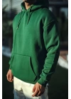 Erkek 3 İplik Pamuklu Kapüşonlu Basic SweatShirt Hoodie - Haki