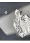 Erkek 3 İplik Pamuklu Kapüşonlu Baskılı Cepli Oversize Sweatshirt Hoodie - Beyaz