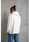 Erkek 3 İplik Pamuklu Kapüşonlu Baskılı Cepli Oversize Sweatshirt Hoodie - Beyaz
