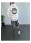 Erkek 3 İplik Pamuklu Kapüşonlu Baskılı Cepli Oversize Sweatshirt Hoodie - Beyaz
