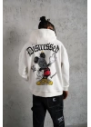 Erkek 3 İplik Pamuklu Kapüşonlu Baskılı Cepli Oversize Sweatshirt Hoodie - Beyaz