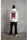 Erkek 3 İplik Pamuklu Kapüşonlu Baskılı Cepli Oversize Sweatshirt Hoodie - Beyaz