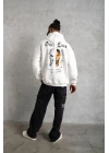 Erkek 3 İplik Pamuklu Kapüşonlu Baskılı Cepli Oversize Sweatshirt Hoodie - Beyaz
