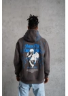 Erkek 3 İplik Pamuklu Kapüşonlu Baskılı Cepli Oversize Sweatshirt Hoodie - Gri