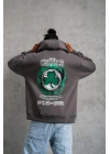 Erkek 3 İplik Pamuklu Kapüşonlu Baskılı Cepli Oversize Sweatshirt Hoodie - Gri