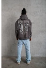 Erkek 3 İplik Pamuklu Kapüşonlu Baskılı Cepli Oversize Sweatshirt Hoodie - Gri