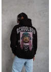Erkek 3 İplik Pamuklu Kapüşonlu Baskılı Cepli Oversize Sweatshirt Hoodie - Siyah