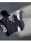 Erkek 3 İplik Pamuklu Kapüşonlu Baskılı Cepli Oversize Sweatshirt Hoodie - Siyah