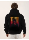 Erkek 3 İplik Pamuklu Kapüşonlu Baskılı Cepli Oversize Sweatshirt Hoodie - Siyah