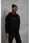 Erkek 3 İplik Pamuklu Kapüşonlu Baskılı Cepli Oversize Sweatshirt Hoodie - Siyah