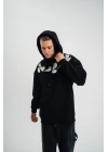 Erkek 3 İplik Pamuklu Kapüşonlu Baskılı Cepli Oversize Sweatshirt Hoodie - Siyah