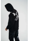 Erkek 3 İplik Pamuklu Kapüşonlu Baskılı Cepli Oversize Sweatshirt Hoodie - Siyah
