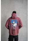 Erkek 3 İplik Pamuklu Kapüşonlu Baskılı Cepli Sweatshirt Hoodie - Gül Kurusu