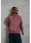 Erkek 3 İplik Pamuklu Kapüşonlu Baskılı Cepli Sweatshirt Hoodie - Gül Kurusu