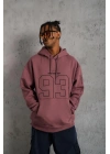 Erkek 3 İplik Pamuklu Kapüşonlu Baskılı Cepli Sweatshirt Hoodie - Gül Kurusu