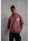 Erkek 3 İplik Pamuklu Kapüşonlu Baskılı Cepli Sweatshirt Hoodie - Gül Kurusu