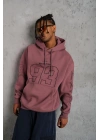 Erkek 3 İplik Pamuklu Kapüşonlu Baskılı Cepli Sweatshirt Hoodie - Gül Kurusu