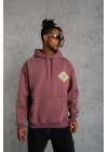 Erkek 3 İplik Pamuklu Kapüşonlu Baskılı Cepli Sweatshirt Hoodie - Gül Kurusu