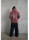 Erkek 3 İplik Pamuklu Kapüşonlu Baskılı Cepli Sweatshirt Hoodie - Gül Kurusu