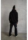Erkek 3 İplik Pamuklu Kapüşonlu Cepli Düz Oversize Hoodie Sweatshirt - Siyah