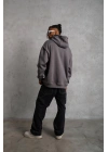 Erkek 3 İplik Pamuklu Kapüşonlu Kanguru Cepli Sweatshirt Hoodie - Gri