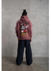 Erkek 3 İplik Pamuklu Kapüşonlu Kanguru Cepli Sweatshirt Hoodie - Gül Kurusu