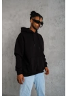 Erkek 3 İplik Pamuklu Kapüşonlu Kanguru Cepli Sweatshirt Hoodie -  Siyah